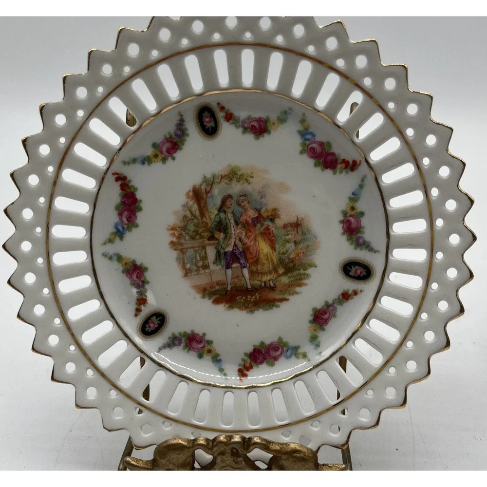 Reticulated porcelain plate from Germany with a Victorian style Set Of 11